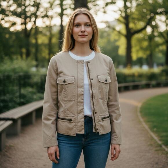 Chico's Jackets & Blazers - Chico's Women’s Moto Jacket - Size 1 M - Tan - Zipper Pockets